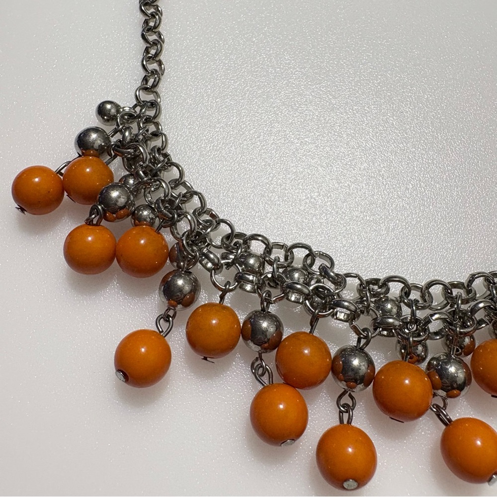 Orange Silver Cascading Bead Drop Dramatic Bold S… - image 4